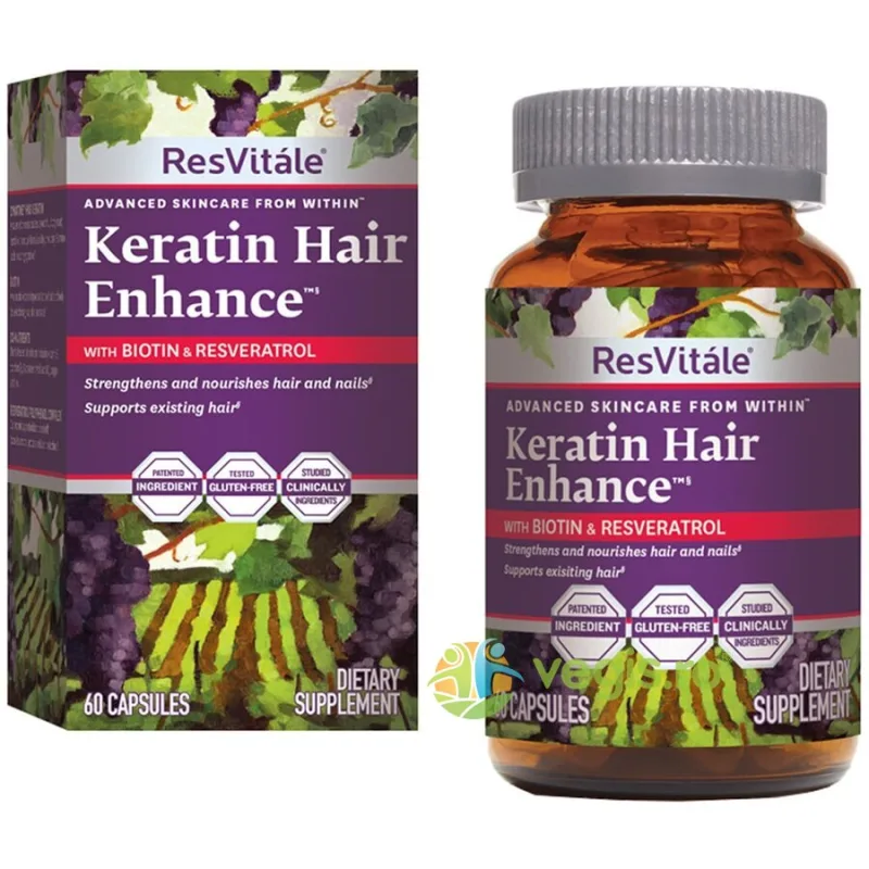 Keratina cu Biotina si Resveratrol (Keratin Hair Enhance) Resvitale 60cps GNC — preț și oferte