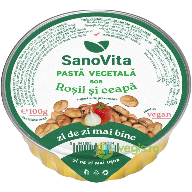 Pasta Vegetala din Bob cu Rosii si Ceapa 100g SANOVITA — preț și oferte