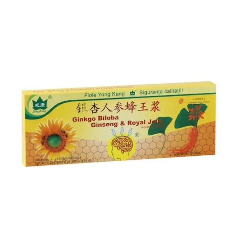 Yong Kang Ginkgo Biloba & Ginseng & Royal Jelly, 10 fiole YONG KANG INTERNATIONAL — preț și oferte