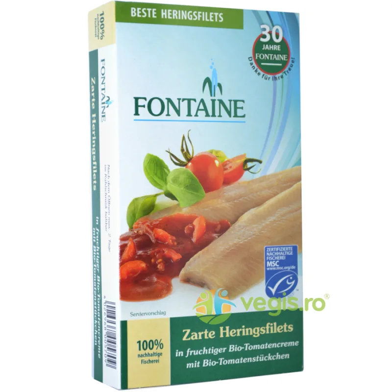 FIle de Hering in Sos Bio de Tomate cu Bucati de Tomate 200g Fontaine — preț și oferte