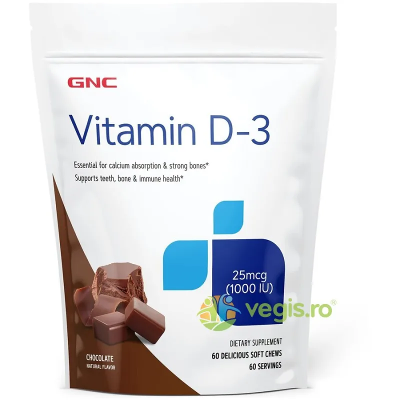 Vitamina D3 (Caramele cu Aroma de Ciocolata) 1000ui 60buc GNC — preț și oferte