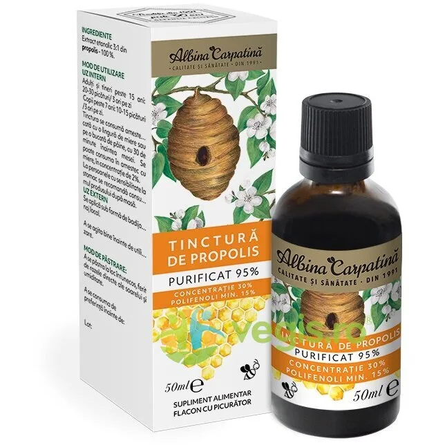 Tinctura de Propolis Purificat 95% cu Picurator 50ml Albina Carpatina — preț și oferte