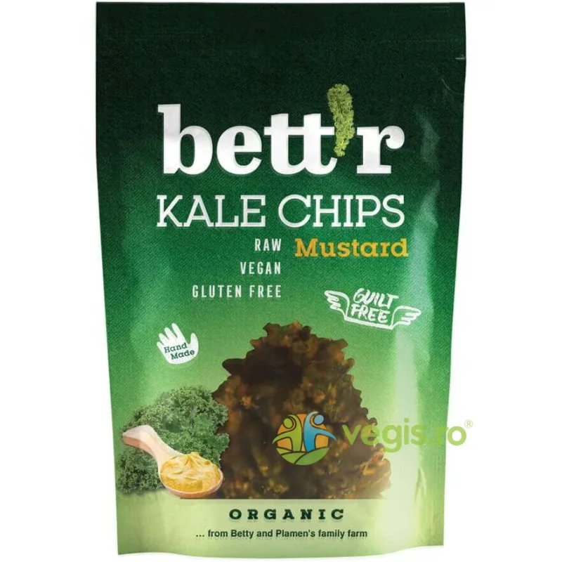 Chips-uri din Kale cu Mustar Raw fara Gluten Ecologice/Bio 30g BETTR — preț și oferte
