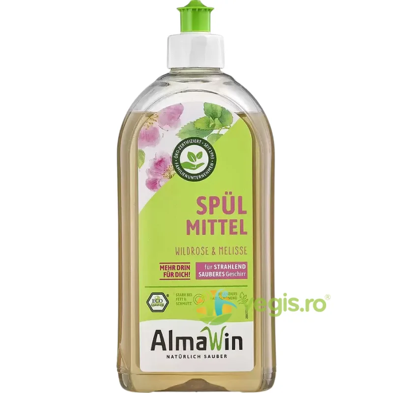 Detergent de Vase Concentrat cu Trandafir Salbatic si Melisa Ecologic/Bio 500ml ALMAWIN — preț și oferte
