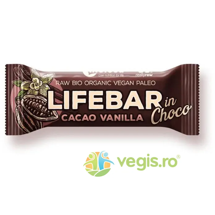 Baton cu Cacao si Vanilie in Ciocolata Raw Ecologic/Bio 40g LIFEBAR — preț și oferte