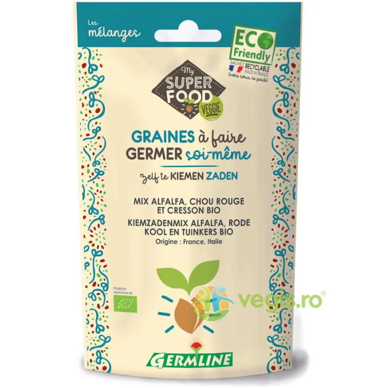 Mix Seminte de Alfalfa, Creson si Varza Rosie pentru Germinat Ecologice/Bio 150g GERMLINE — preț și oferte