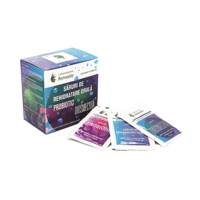 Saruri rehidratare cu probiotic si diosmectita, 24 plicuri, Remedia — preț și oferte