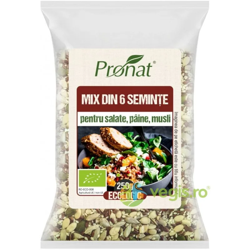 Mix din 6 Seminte pentru Salate, Paine, Musli Ecologic/Bio 250g PRONAT — preț și oferte