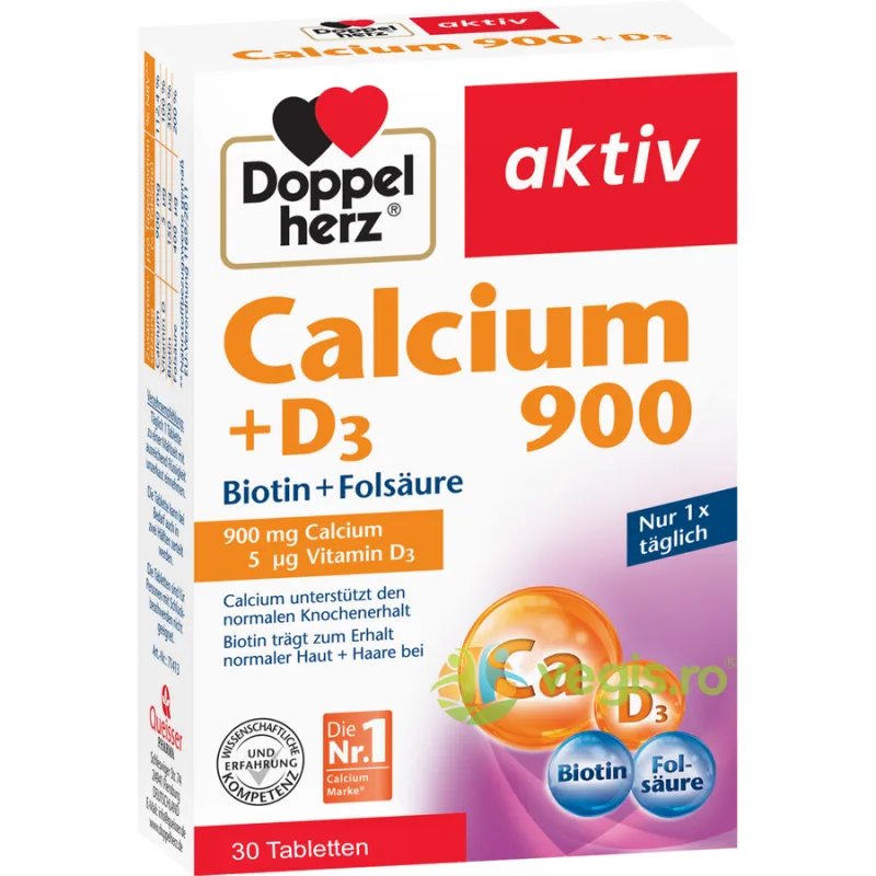 Calciu 900mg + Vitamina D3 + Biotina + Acid Folic Aktiv 30tb DOPPELHERZ — preț și oferte