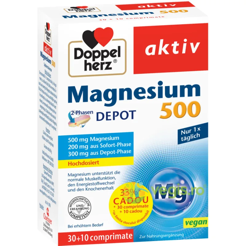 Magneziu 500 Depot Aktiv 30tb+10tb DOPPELHERZ — preț și oferte