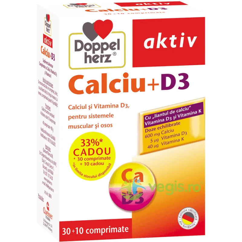 Calciu + Vitamina D3 Aktiv 30cpr+10cpr DOPPELHERZ — preț și oferte