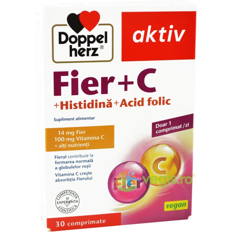 Fier + Vitamina C + Histidina + Acid Folic Aktiv 30cpr DOPPELHERZ — preț și oferte