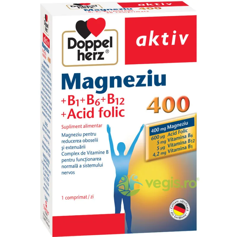 Magneziu 400mg + Vitaminele B1, B6, B12 si Acid Folic Aktiv 30cpr DOPPELHERZ — preț și oferte