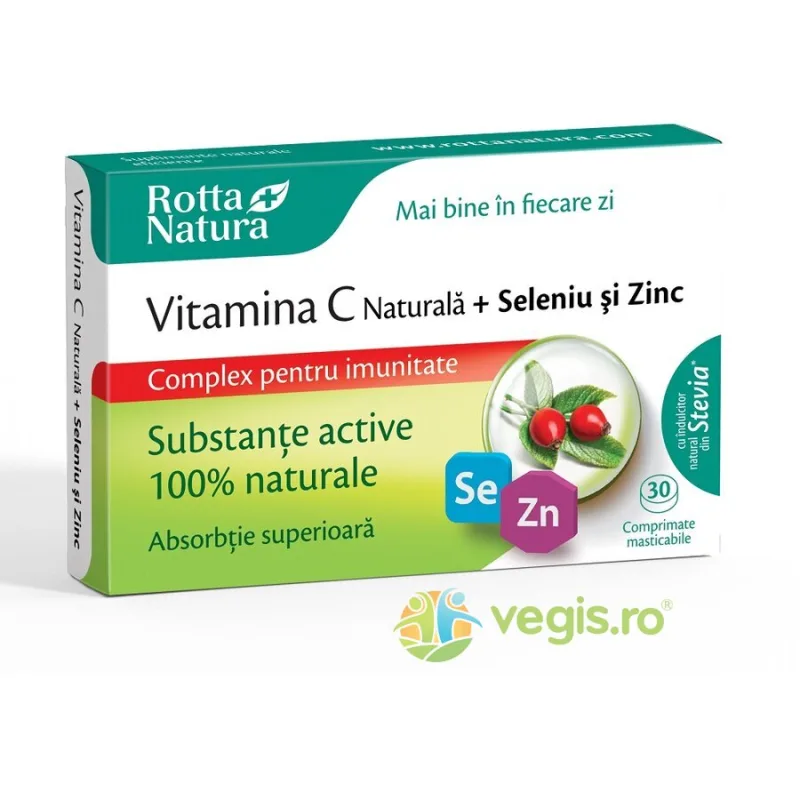 Vitamina C Naturala + Seleniu si Zinc 30cpr masticabile ROTTA NATURA — preț și oferte