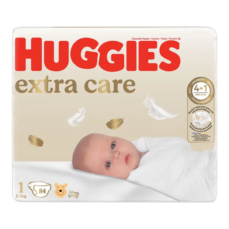 Scutece Extra Care Marimea 1, 2-5 kg, 84 bucati, Huggies — preț și oferte