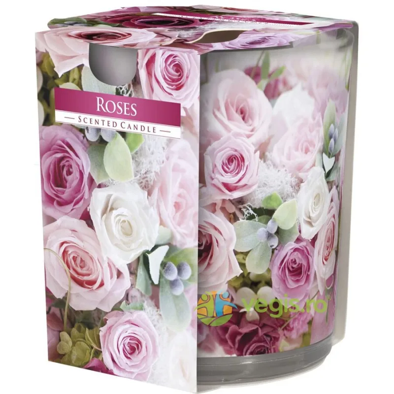 Lumanare Parfumata in Pahar Imprimat Roses BISPOL — preț și oferte