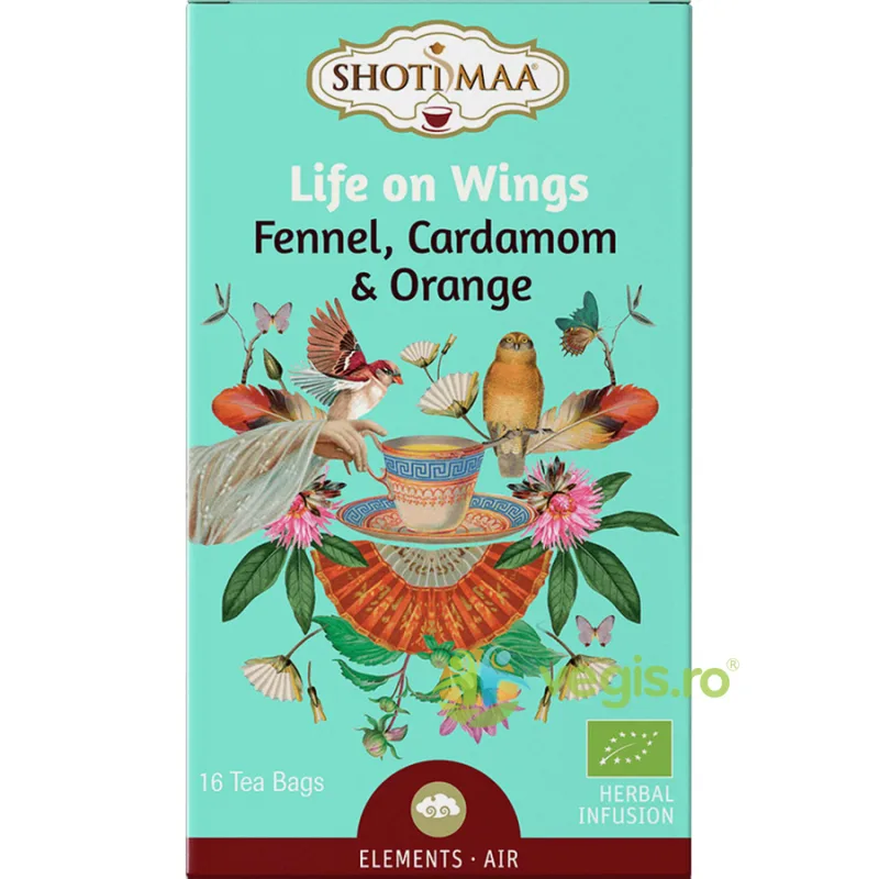 Ceai cu Fenicul, Cardamom si Portocale Life On Wings Elements Ecologic/Bio 16dz Shotimaa — preț și oferte