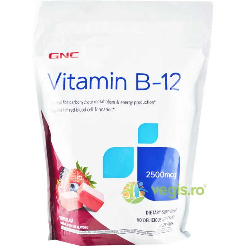 Vitamina B12 (Caramele cu Aroma de Fructe de Padure) 2500mcg 60buc GNC — preț și oferte