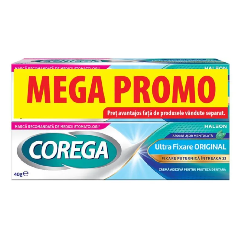 Pachet Crema adeziva pentru proteza dentara Ultra Fixare Corega, 2*40 g, Haleon — preț și oferte