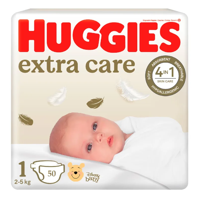 Scutece Extra Care Marimea 1, 2-5 kg, 50 bucati, Huggies — preț și oferte