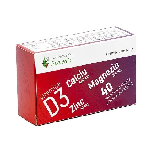 Ca+Mg+Zn+D3, 40cpr, Remedia — preț și oferte