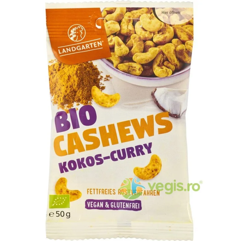 Caju cu Cocos si Curry Fara Gluten Ecologic/Bio 50g LANDGARTEN — preț și oferte