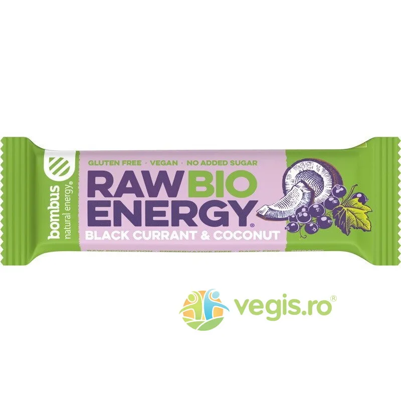 Baton Energizant Cu Coacaze Negre si Nuca de Cocos fara Gluten Raw Energy Ecologic/Bio 50g BOMBUS — preț și oferte