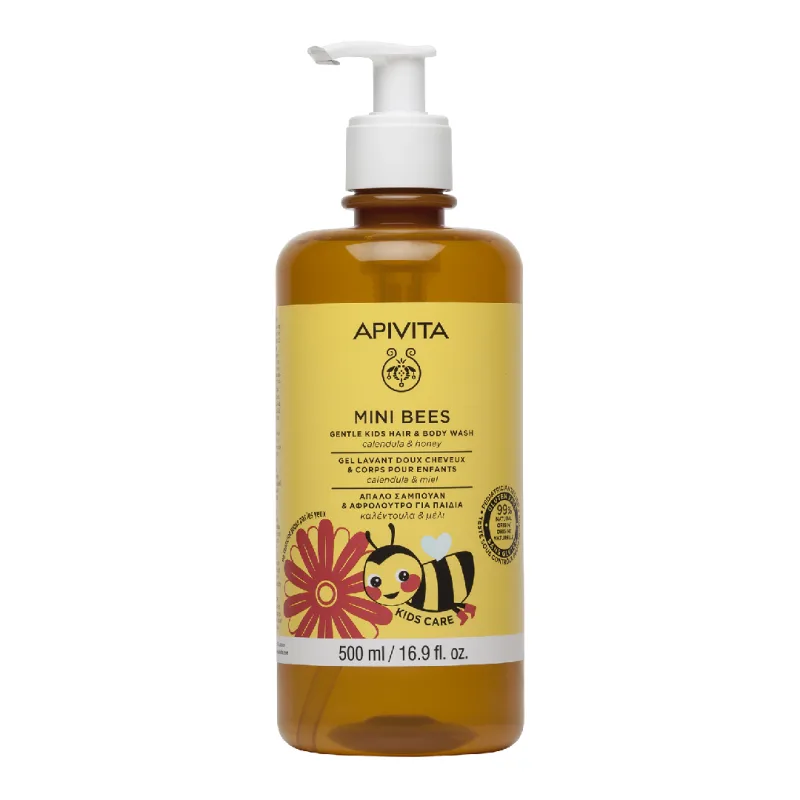 Gel spalare copii pentru par si corp Mini Bees, 500 ml, Apivita — preț și oferte