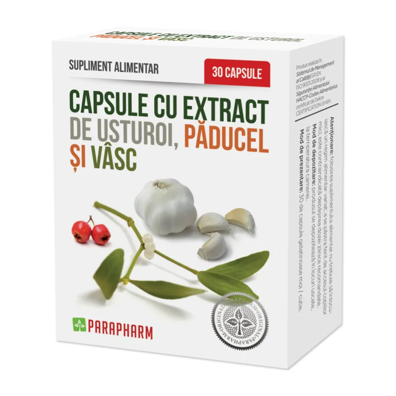 Capsule cu extract de Usturoi cu Paducel si Vasc, 30 capsule, Parapharm — preț și oferte