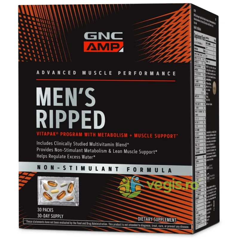Complex de Multivitamine pentru Barbati Non Stimulant Amp Men's Ripped Vitapak 30buc GNC — preț și oferte