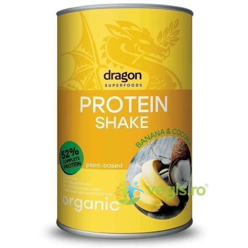Shake Proteic Banane si Cocos fara Gluten Ecologic/Bio 450g Dragon Superfoods — preț și oferte