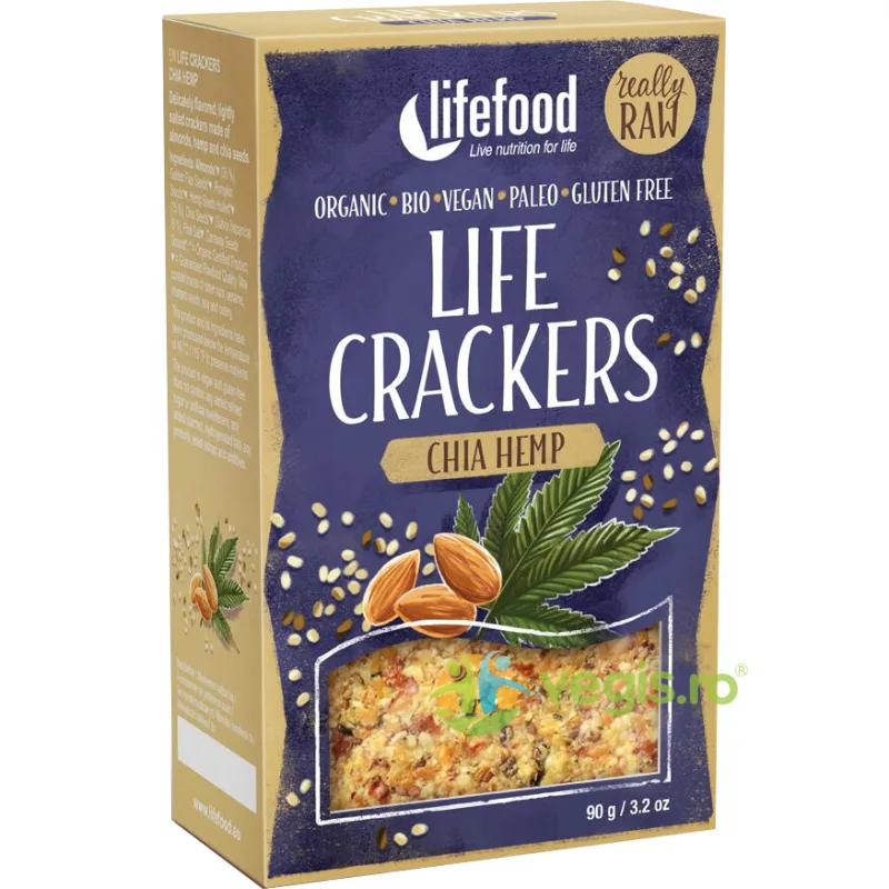 Crackers cu Chia si Canepa Raw fara Gluten Ecologici/Bio 90g LIFEFOOD — preț și oferte
