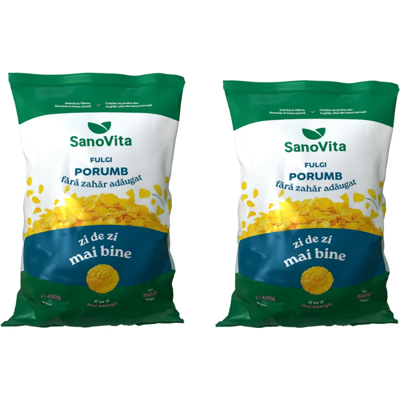 Pachet Fulgi de Porumb fara Zahar 450g + 450g SANOVITA — preț și oferte