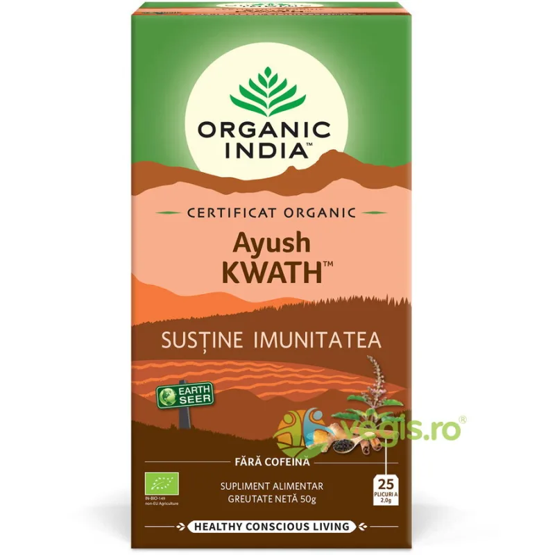 Ceai Tulsi (Busuioc Sfant) Ayush Kwath Ecologic/Bio 25dz ORGANIC INDIA — preț și oferte