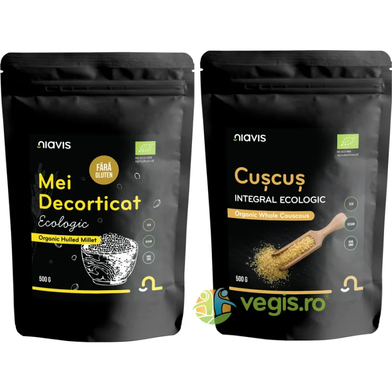 Pachet Mei Decorticat fara Gluten Ecologic/Bio 500g + Cus Cus Integral Ecologic/Bio 500g NIAVIS — preț și oferte