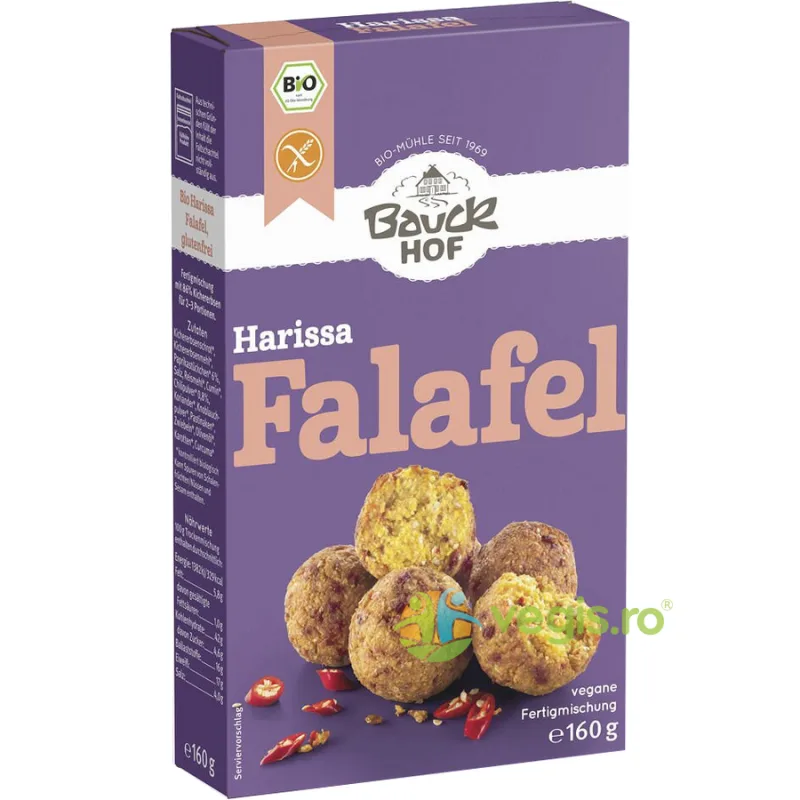 Mix pentru Falafel cu Ardei si Chili fara Gluten Harissa Ecologic/Bio 160g BAUCKHOF — preț și oferte