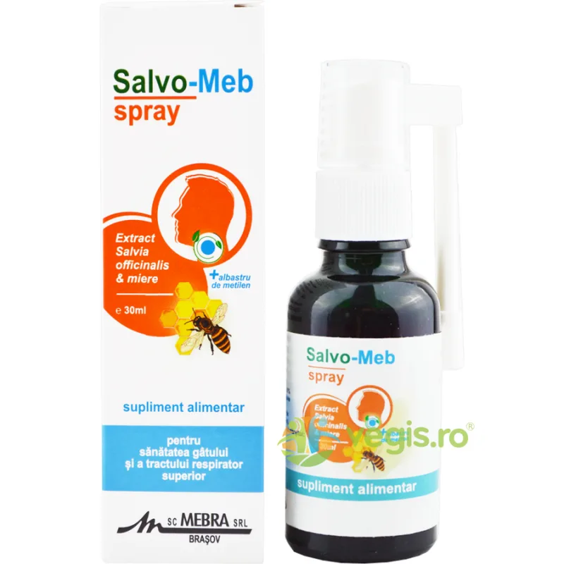 Spray cu Salvie, Miere si Albastru de Metilen Salvo-Meb 30ml MEBRA — preț și oferte