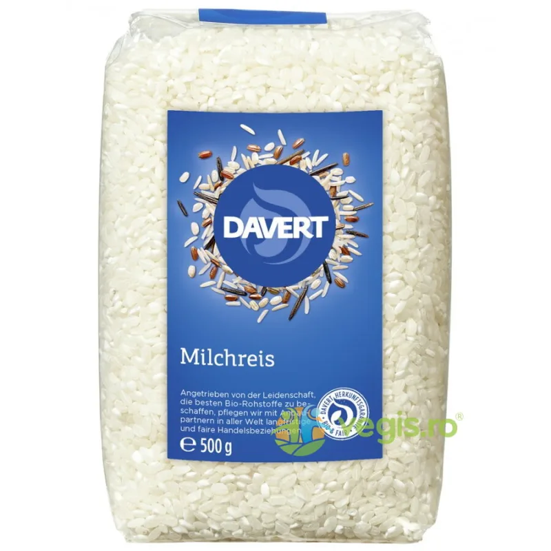 Orez cu Bob Rotund Alb pentru Lapte Ecologic/Bio 500g DAVERT — preț și oferte