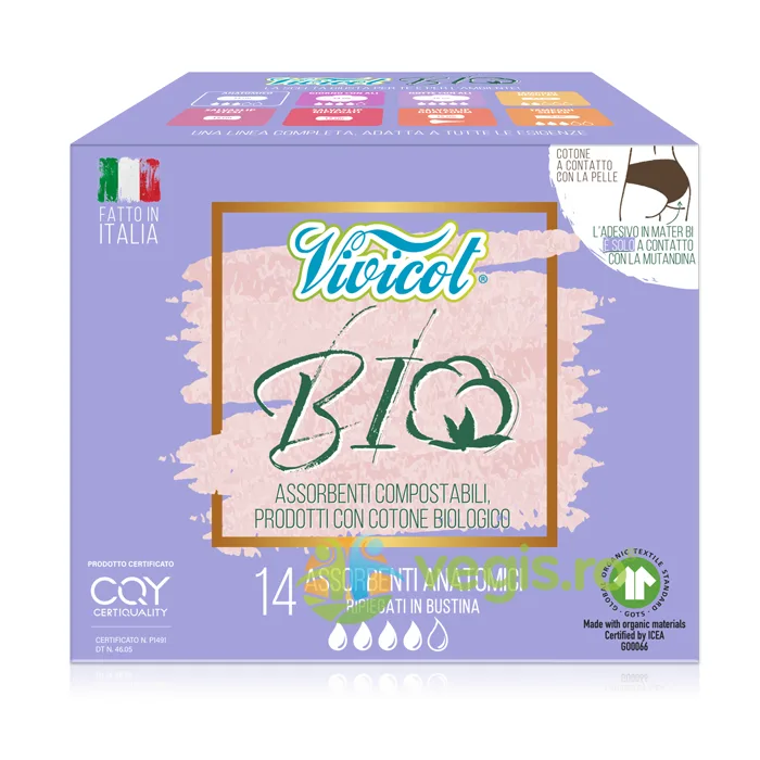 Absorbante de Zi (fara Aripioare) din Bumbac Organic si Hipoalergenic 4 picaturi 14buc VIVICOT — preț și oferte