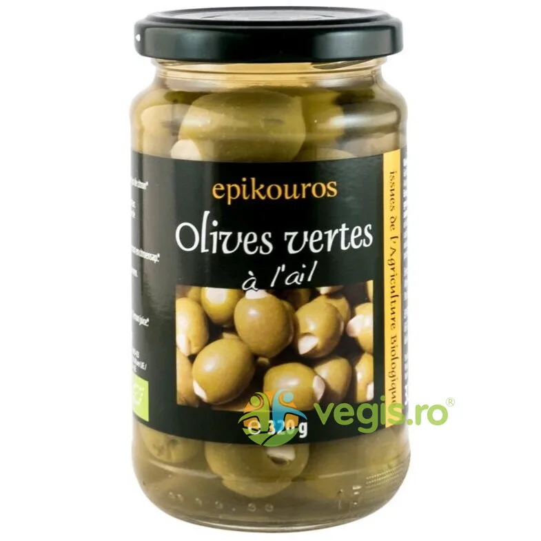 Masline Verzi Umplute cu Usturoi in Saramura Ecologice/Bio 320g EPIKOUROS — preț și oferte