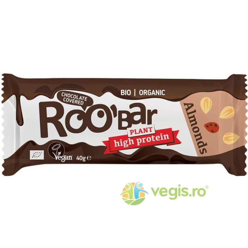 Baton Proteic cu Migdale Invelit in Ciocolata fara Gluten Ecologic/Bio 40g ROOBAR — preț și oferte