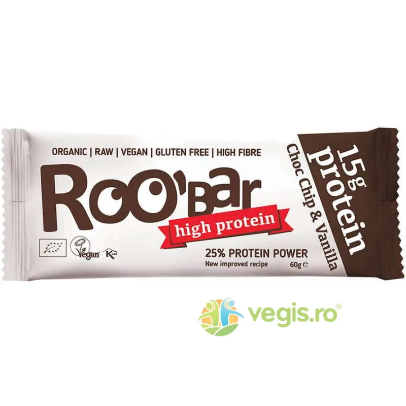 Baton Proteic cu Fulgi de Ciocolata si Vanilie Raw fara Gluten Ecologic/Bio 60g ROOBAR — preț și oferte
