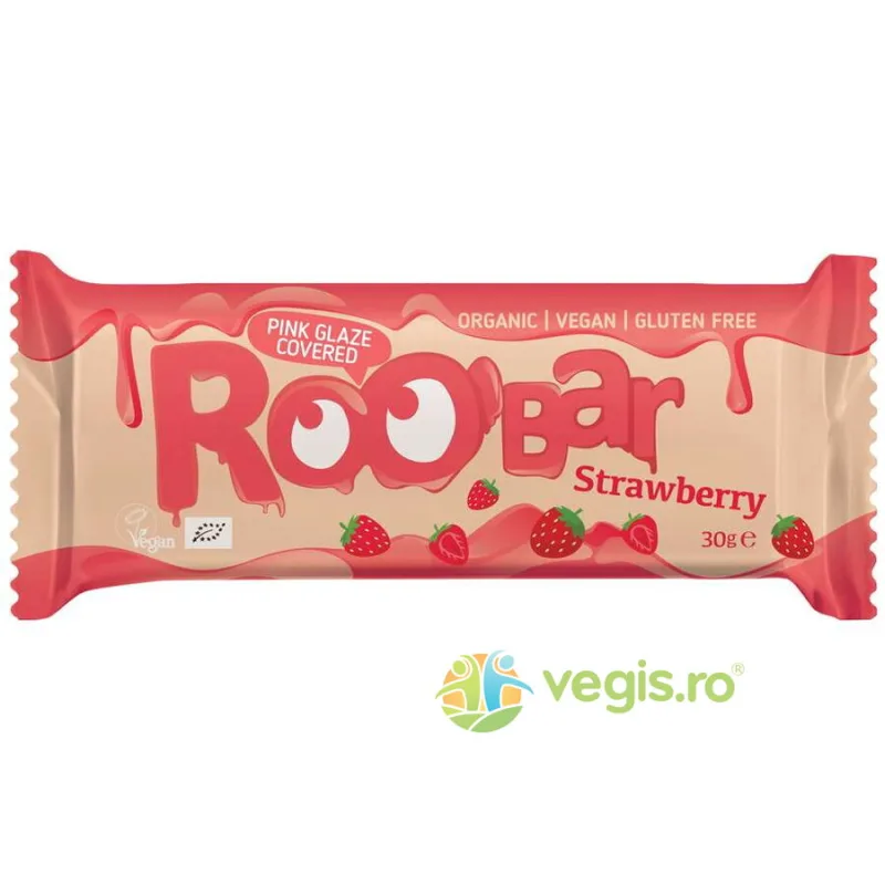 Baton cu Capsuni si Glazura Roz fara Gluten Ecologic/Bio 30g ROOBAR — preț și oferte