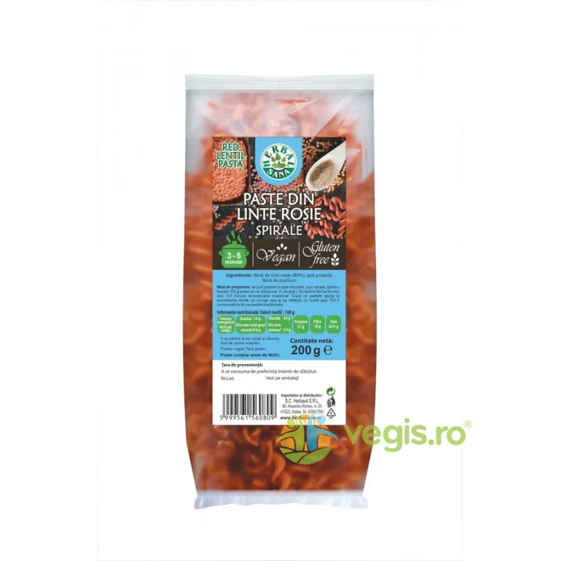 Spirale din Linte Rosie fara Gluten 200g Herbavit — preț și oferte