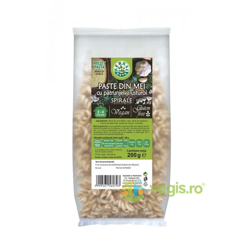 Spirale din Mei cu Patrunjel si Usturoi fara Gluten 200g Herbavit — preț și oferte