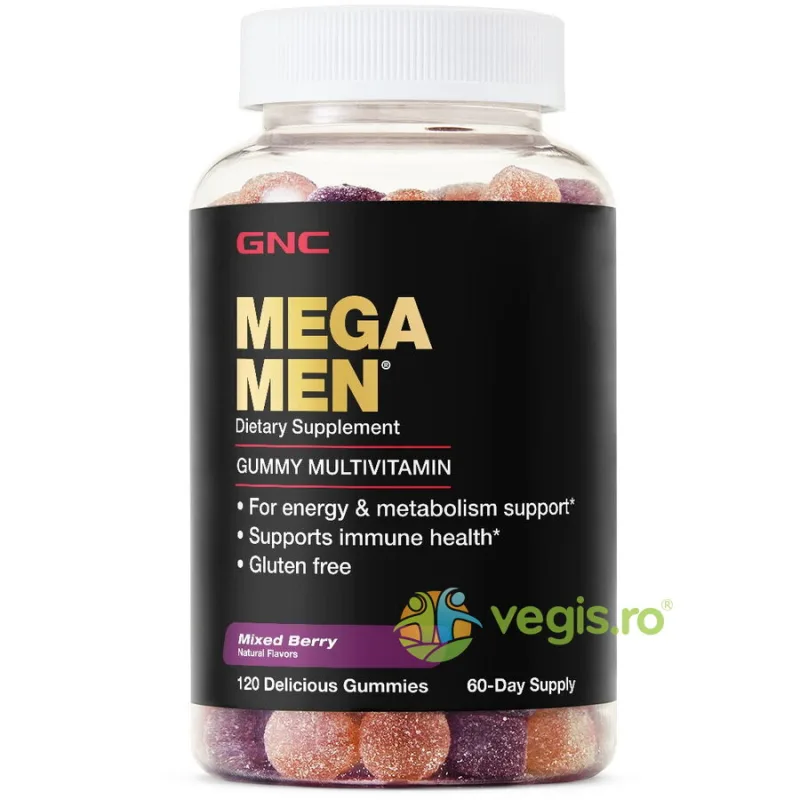 Multivitamine pentru Barbati cu Aroma Naturala de Fructe de Padure Mega Men 120 jeleuri GNC — preț și oferte