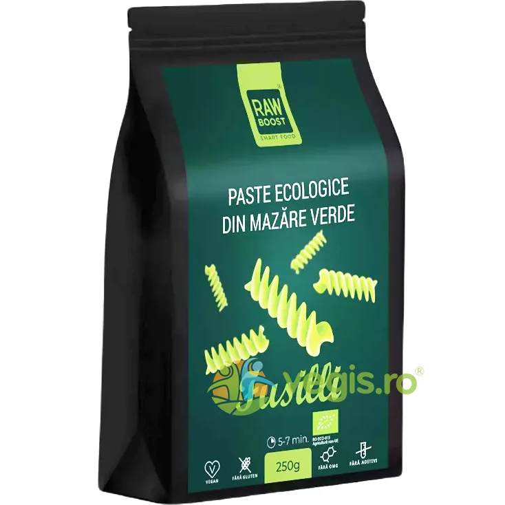 Paste Fusilli din Mazare Verde fara Gluten Ecologice/Bio 250g RAWBOOST — preț și oferte