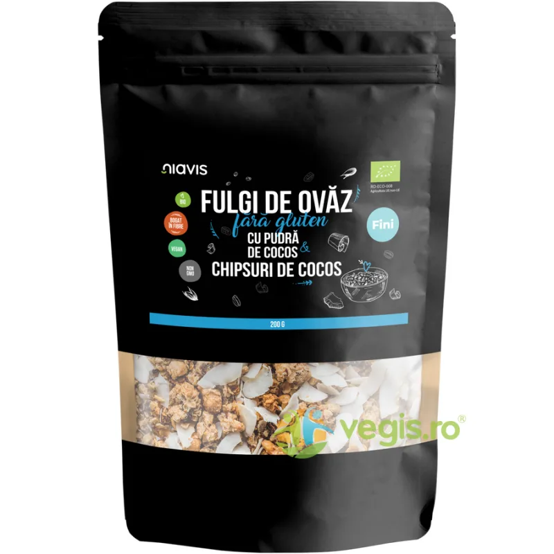 Fulgi de Ovaz Fini fara Gluten cu Pudra de Cocos si Chipsuri de Cocos Ecologici/Bio 200g NIAVIS — preț și oferte