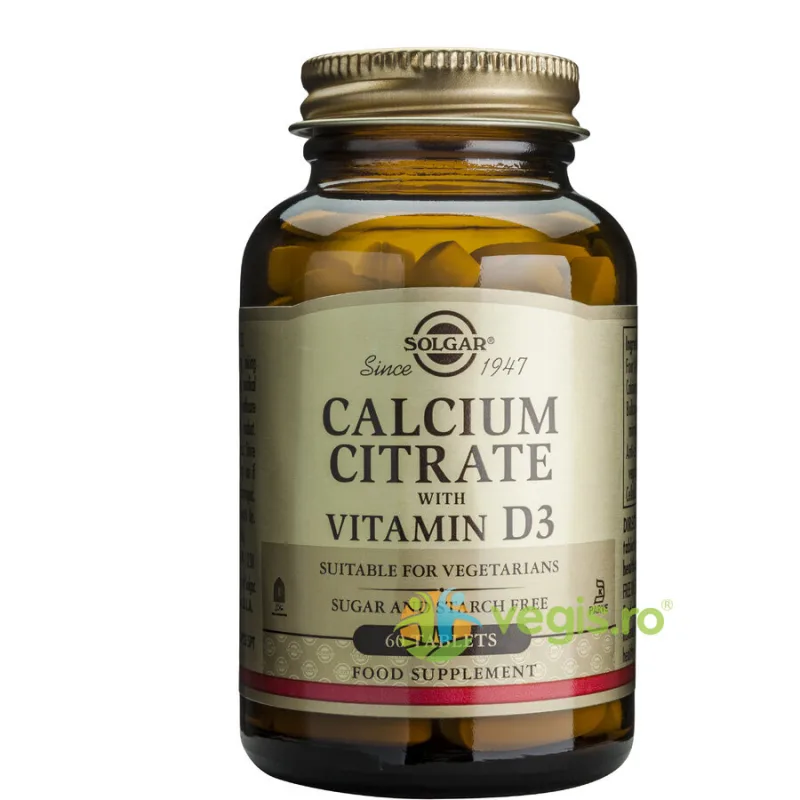 Calcium Citrate 250mg Cu D3 60tb (Citrat de Calciu cu Vit. D3) SOLGAR — preț și oferte