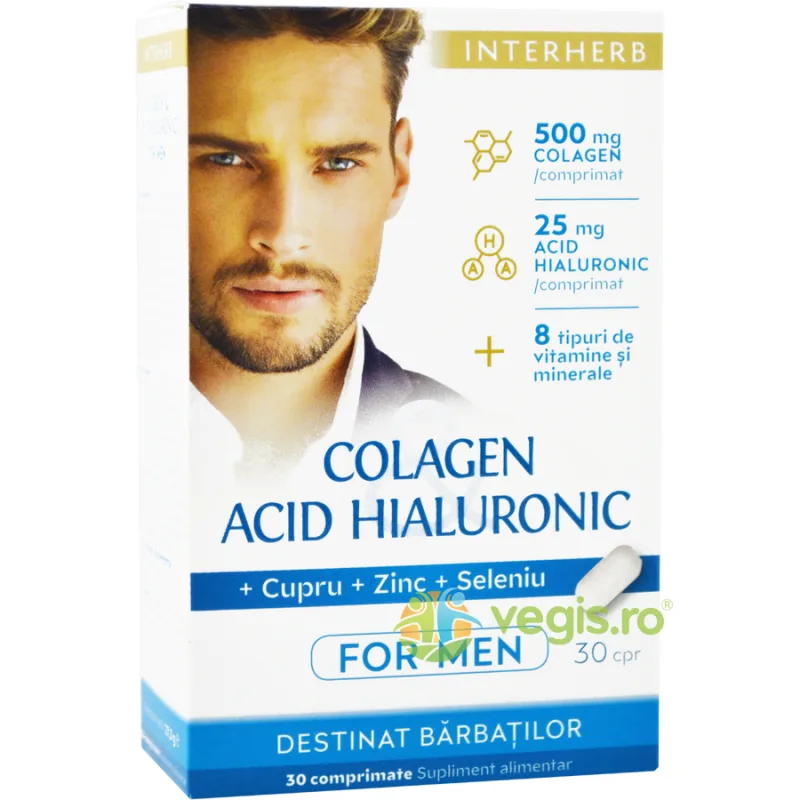 Colagen si Acid Hialuronic pentru Barbati 30cpr INTERHERB — preț și oferte